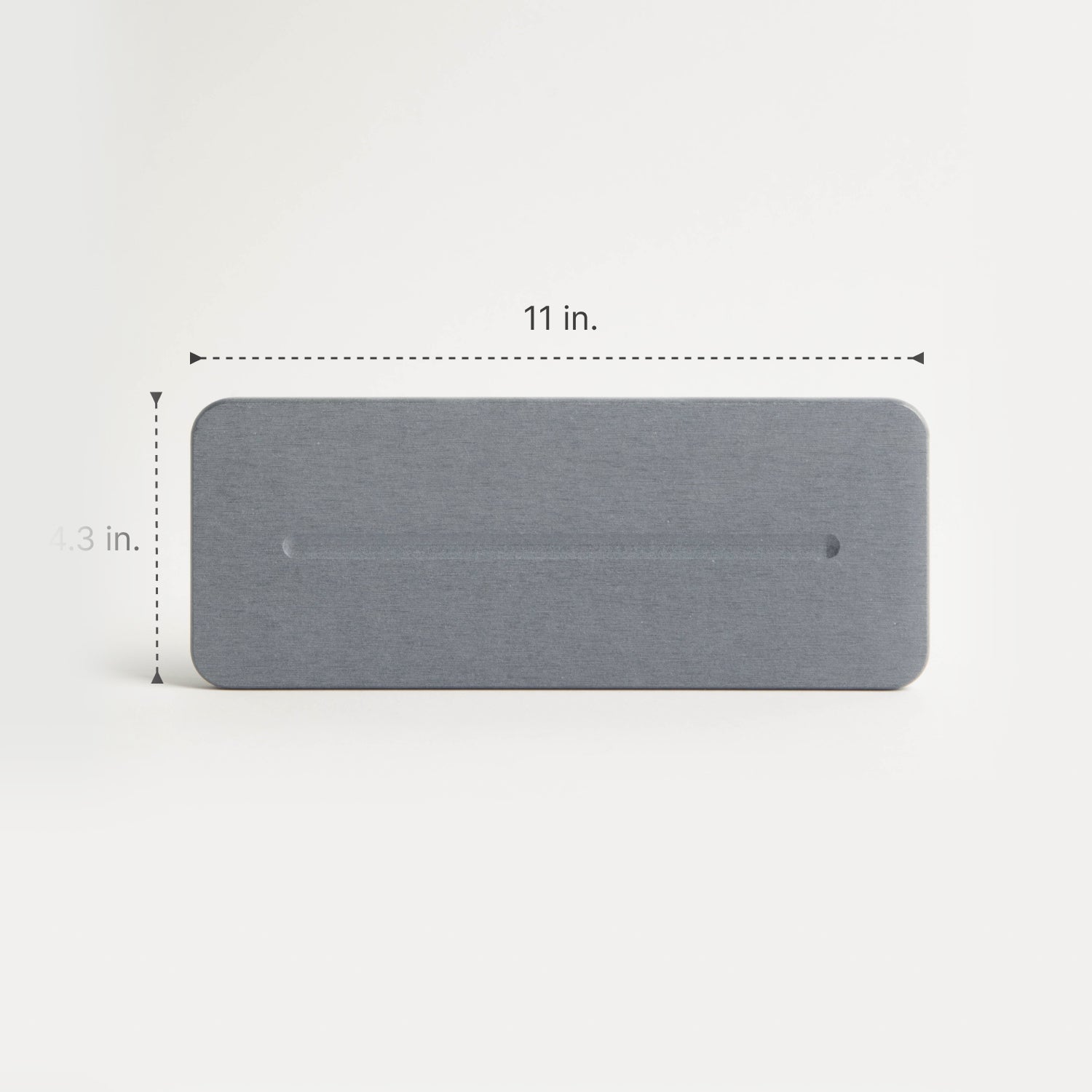 Gray rectangular stone sink caddy with dimensions labeled on a white background