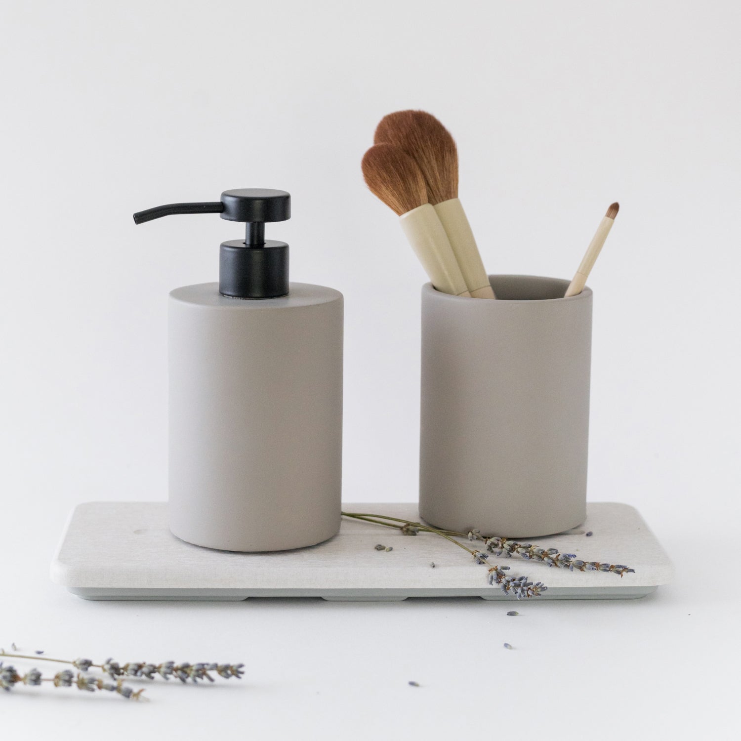 Premier Housewares Speckled Concrete Bathroom Accessories Set – Soap Dispenser, Dish, Toothbrush Holder