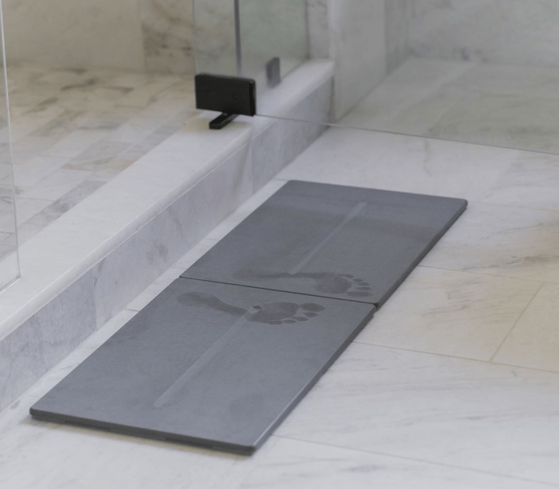 Medium Bath Stone dries quickly in modern bathroom. 