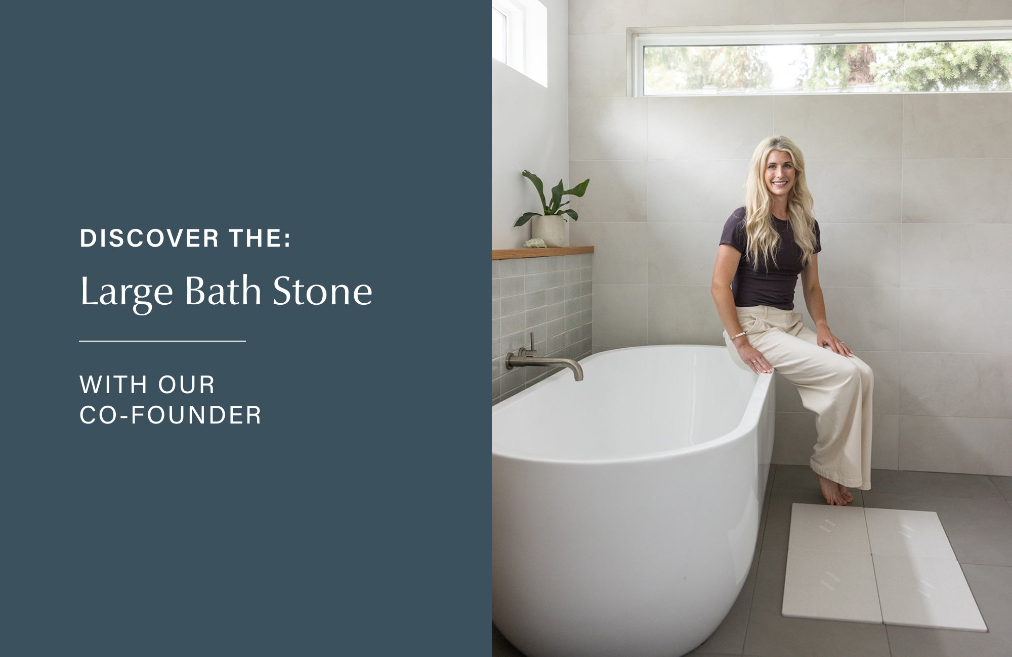 founder with large bath stone explaining it's functionality
