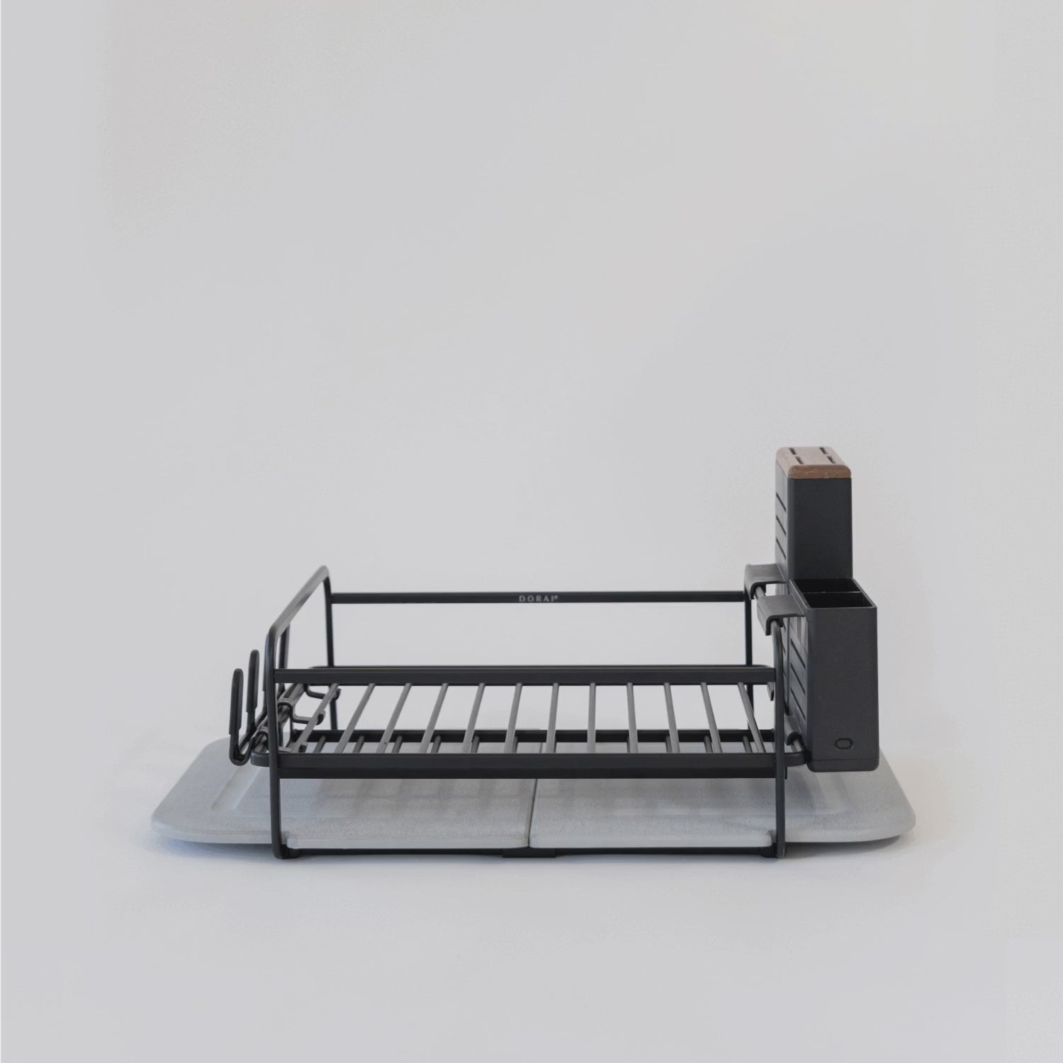 Fully loaded large modern dish rack. 