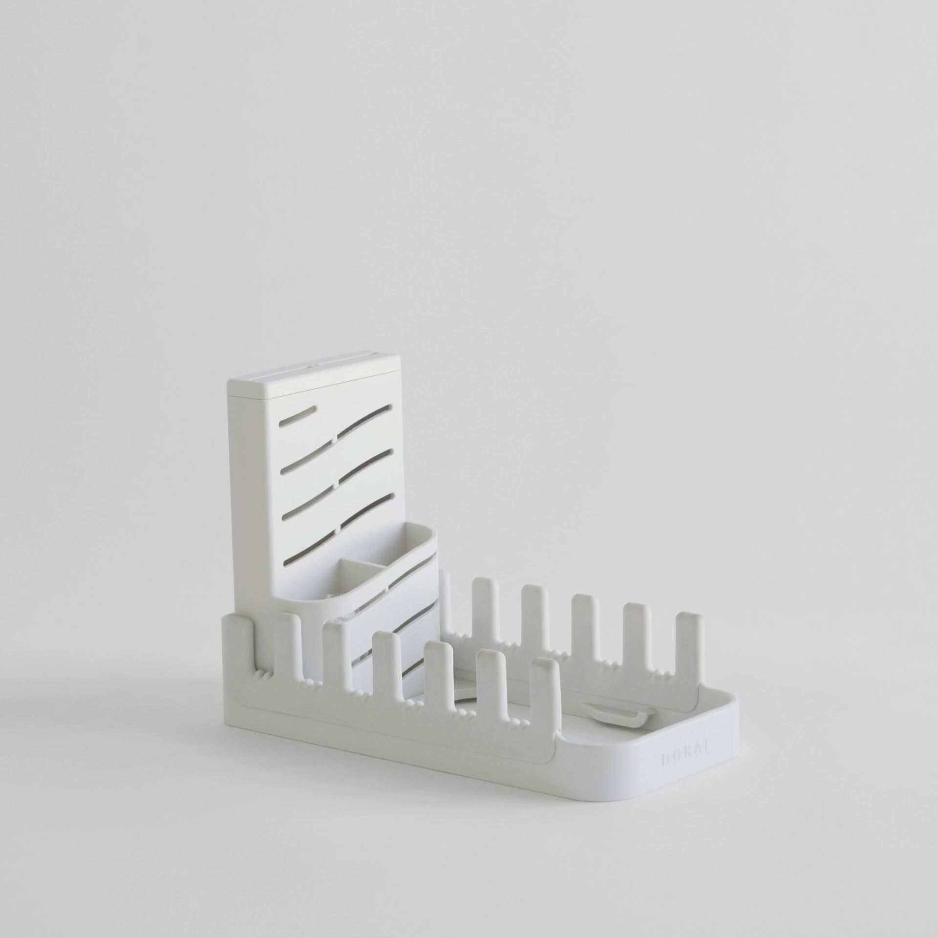 Glacier Dish Pad Rack filled with dishes and utensils.