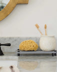 slate sink caddy in context with sponge and toothbrush holder
