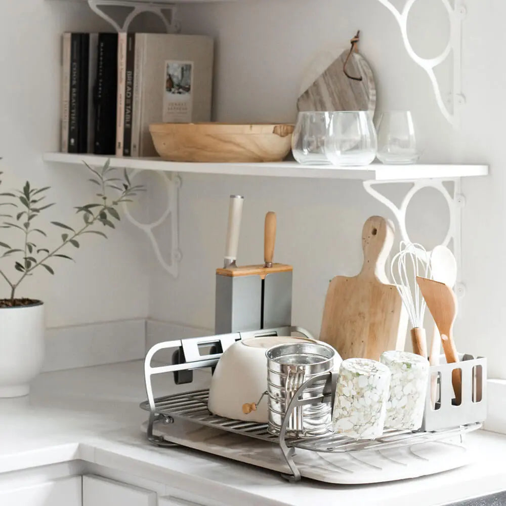 Dorai Dish Rack in kitchen with dishes